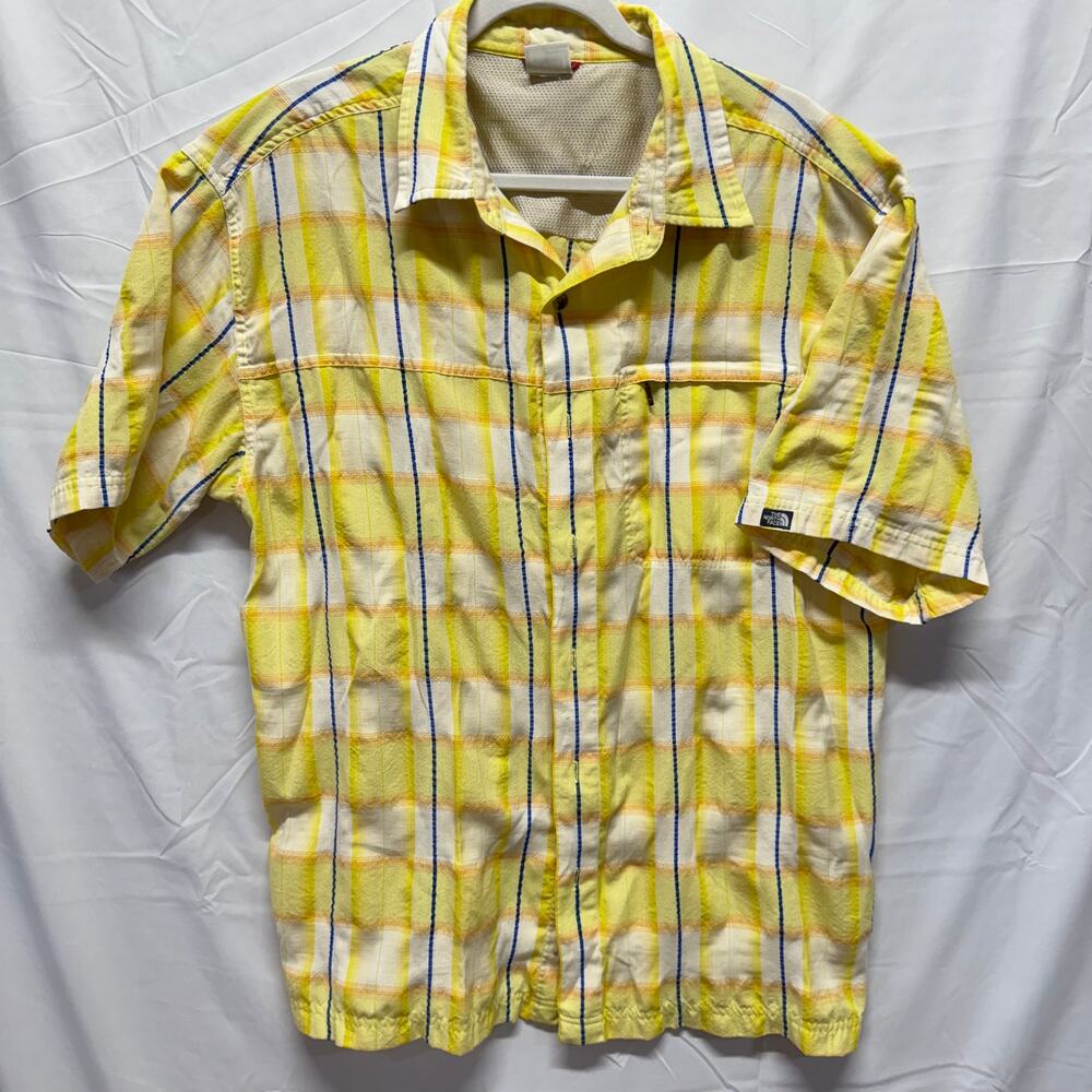 The North Face Yellow Plaid Button Down Shirt Gorpcore Hiking Mens Sz Est Medium
